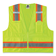 ergodyne GloWear 8248Z Class 2 Two-Tone Surveyors Zipper Vest, Polyester, Large/X-Large, Lime (EGO24075)