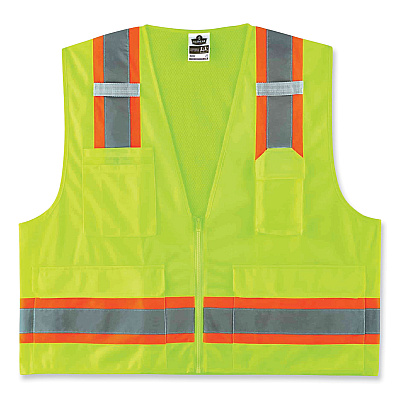 ergodyne GloWear 8248Z Class 2 Two-Tone Surveyors Zipper Vest, Polyester, Large/X-Large, Lime (EGO24075)