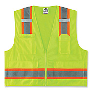 ergodyne GloWear 8248Z Class 2 Two-Tone Surveyors Zipper Vest, Polyester, 2X-Large/3X-Large, Lime (EGO24077)