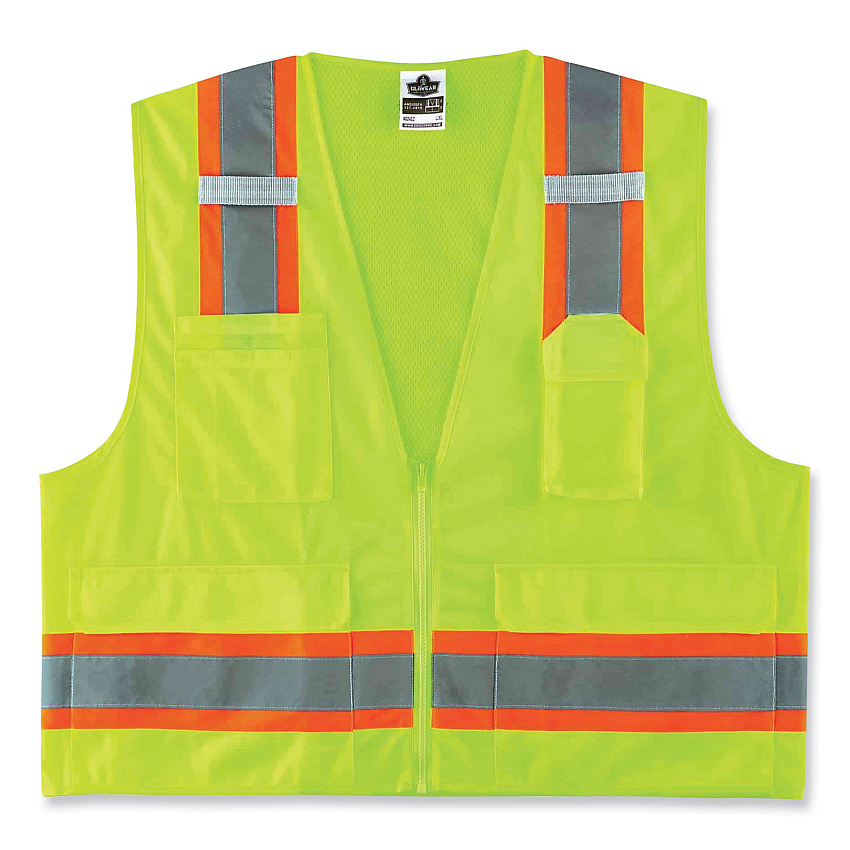 ergodyne GloWear 8248Z Class 2 Two-Tone Surveyors Zipper Vest, Polyester, 2X-Large/3X-Large, Lime (EGO24077)