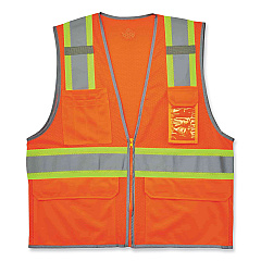 ergodyne GloWear 8246Z Class 2 Two-Tone Mesh Reflective Binding Zipper Vest, Polyester, Small/Medium, Orange (EGO24133)