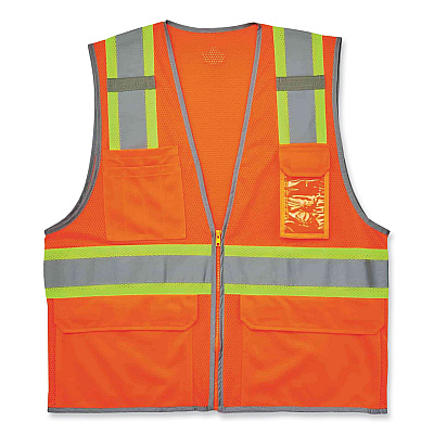 ergodyne GloWear 8246Z Class 2 Two-Tone Mesh Reflective Binding Zipper Vest, Polyester, Small/Medium, Orange (EGO24133)