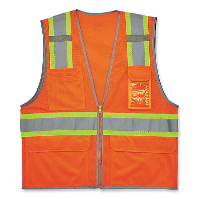 ergodyne GloWear 8246Z Class 2 Two-Tone Mesh Reflective Binding Zipper Vest, Polyester, Large/X-Large, Orange (EGO24135)