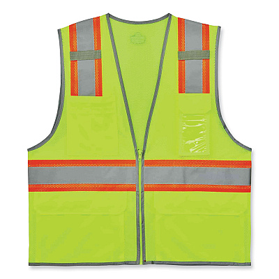 ergodyne GloWear 8246Z Class 2 Two-Tone Mesh Reflective Binding Zipper Vest, Polyester, Small/Medium, Lime (EGO24143)