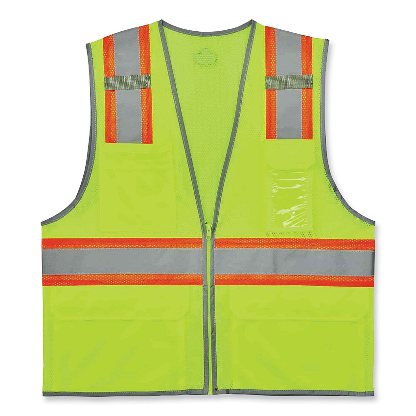 ergodyne GloWear 8246Z Class 2 Two-Tone Mesh Reflective Binding Zipper Vest, Polyester, Small/Medium, Lime (EGO24143)