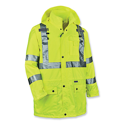 ergodyne GloWear 8365 Class 3 Hi-Vis Rain Jacket, Polyester, Medium, Lime (EGO24323)