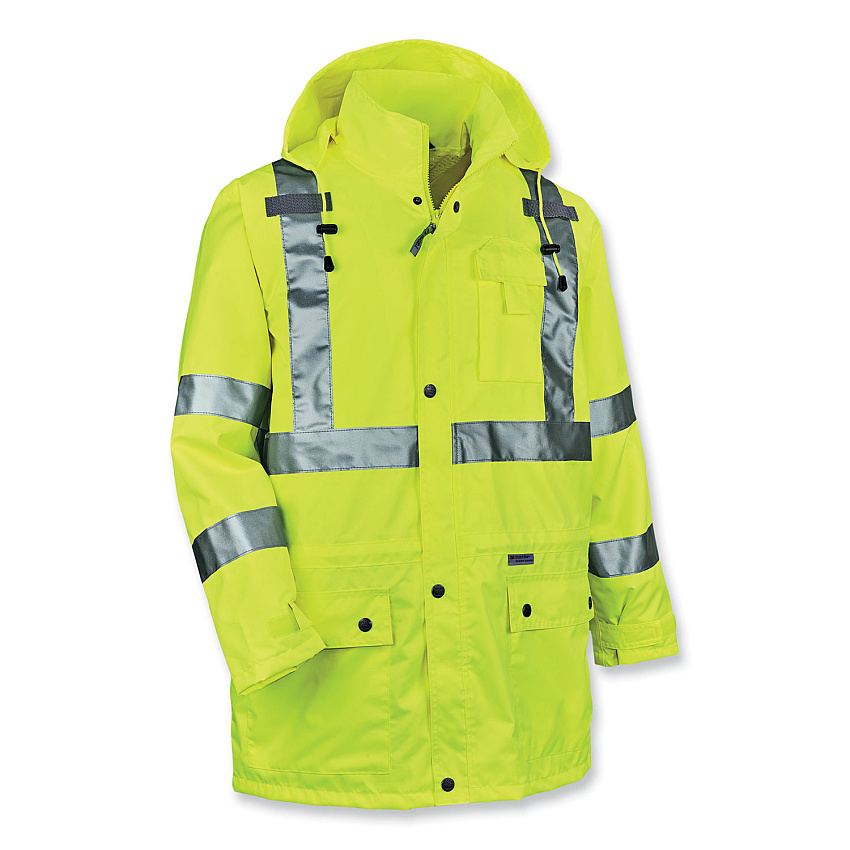 ergodyne GloWear 8365 Class 3 Hi-Vis Rain Jacket, Polyester, Medium, Lime (EGO24323)