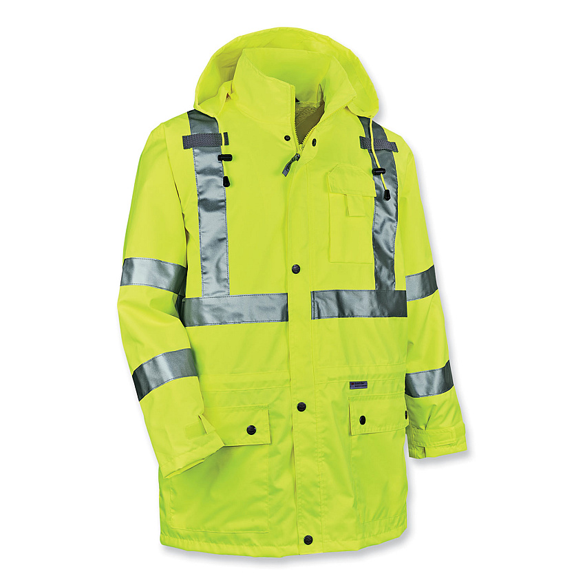 ergodyne GloWear 8365 Class 3 Hi-Vis Rain Jacket, Polyester, X-Large, Lime (EGO24325)