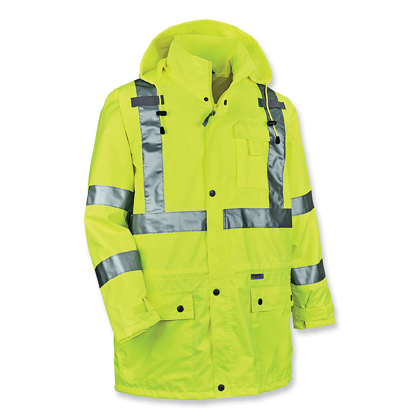 ergodyne GloWear 8365 Class 3 Hi-Vis Rain Jacket, Polyester, 3X-Large, Lime (EGO24327)