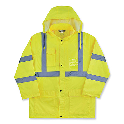 ergodyne GloWear 8366 Class 3 Lightweight Hi-Vis Rain Jacket, Polyester, 3X-Large, Lime (EGO24337)