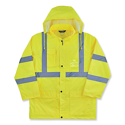 ergodyne GloWear 8366 Class 3 Lightweight Hi-Vis Rain Jacket, Polyester, 5X-Large, Lime (EGO24339)