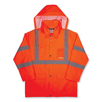 ergodyne GloWear 8366 Class 3 Lightweight Hi-Vis Rain Jacket, Polyester, 4X-Large, Orange (EGO24368)