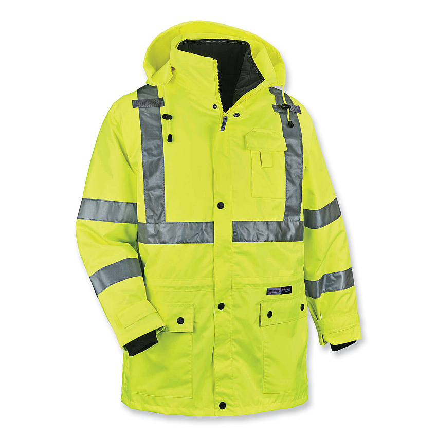 ergodyne GloWear 8385 Class 3 Hi-Vis 4-in-1 Jacket, Large, Lime (EGO24384)