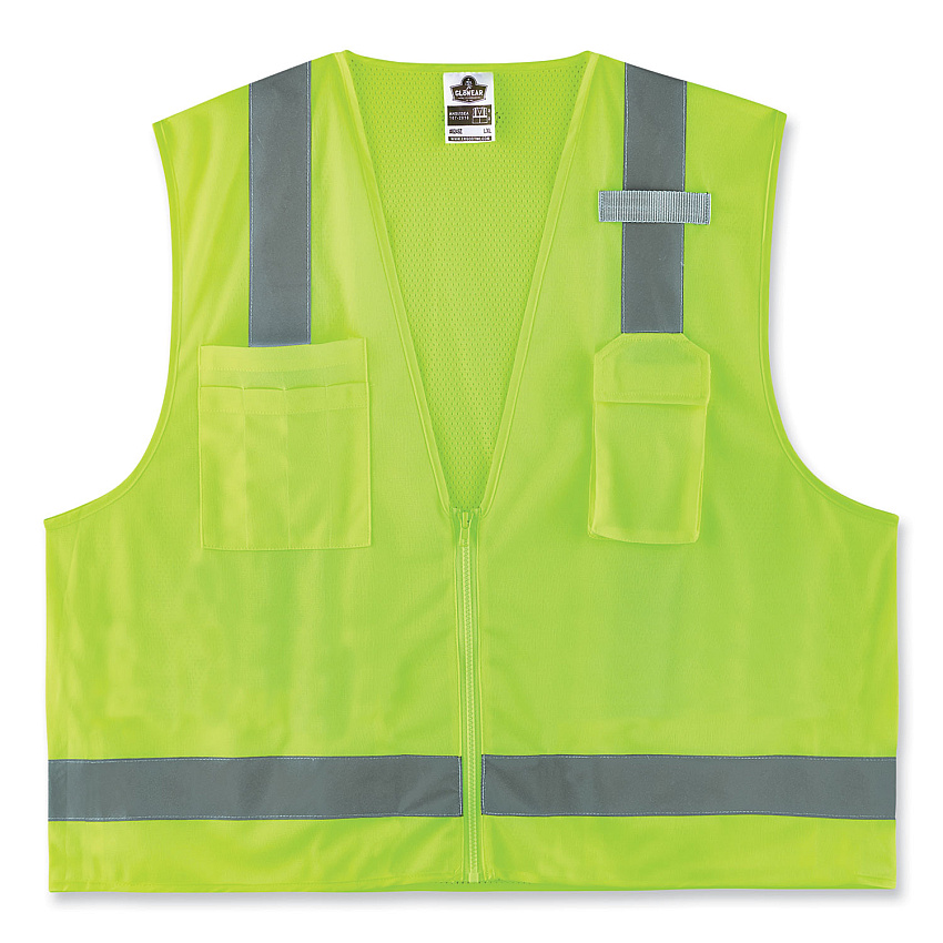 ergodyne GloWear 8249Z-S Single Size Class 2 Economy Surveyors Zipper Vest, Polyester, X-Small, Lime (EGO24501)