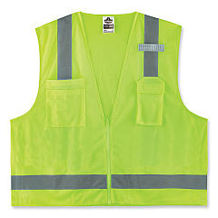 ergodyne GloWear 8249Z-S Single Size Class 2 Economy Surveyors Zipper Vest, Polyester, Small, Lime (EGO24502)