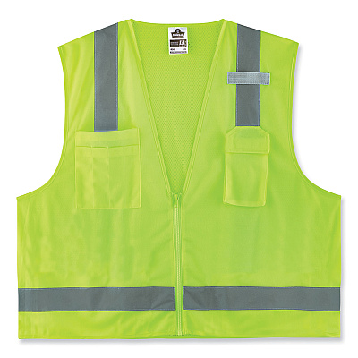 ergodyne GloWear 8249Z-S Single Size Class 2 Economy Surveyors Zipper Vest, Polyester, Medium, Lime (EGO24503)