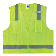 ergodyne GloWear 8249Z-S Single Size Class 2 Economy Surveyors Zipper Vest, Polyester, X-Large, Lime (EGO24505)