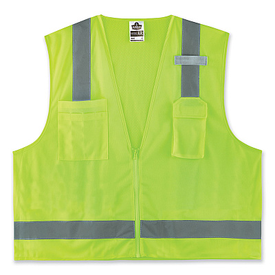 ergodyne GloWear 8249Z-S Single Size Class 2 Economy Surveyors Zipper Vest, Polyester, 5X-Large, Lime (EGO24509)