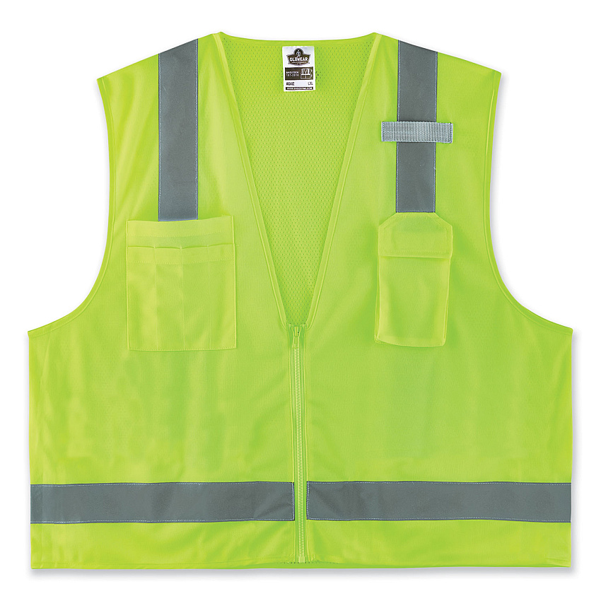 ergodyne GloWear 8249Z-S Single Size Class 2 Economy Surveyors Zipper Vest, Polyester, 5X-Large, Lime (EGO24509)