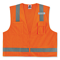 ergodyne GloWear 8249Z-S Single Size Class 2 Economy Surveyors Zipper Vest, Polyester, Small, Orange (EGO24512)