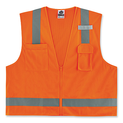 ergodyne GloWear 8249Z-S Single Size Class 2 Economy Surveyors Zipper Vest, Polyester, Large, Orange (EGO24514)