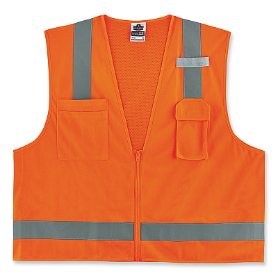 ergodyne GloWear 8249Z-S Single Size Class 2 Economy Surveyors Zipper Vest, Polyester, 3X-Large, Orange (EGO24517)