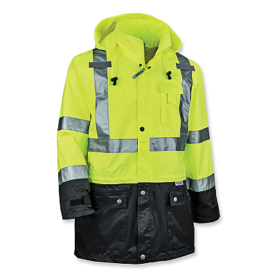 ergodyne GloWear 8365BK Class 3 Hi-Vis Rain Jacket Black Bottom, Medium, Lime (EGO25323)