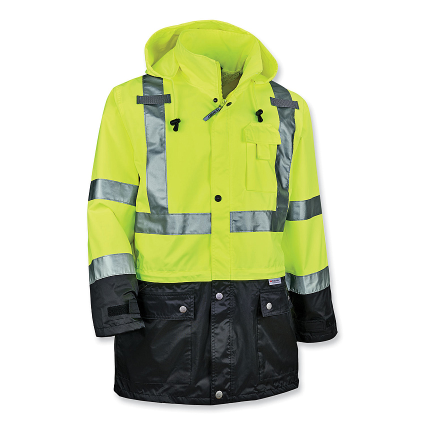 ergodyne GloWear 8365BK Class 3 Hi-Vis Rain Jacket Black Bottom, X-Large, Lime (EGO25325)