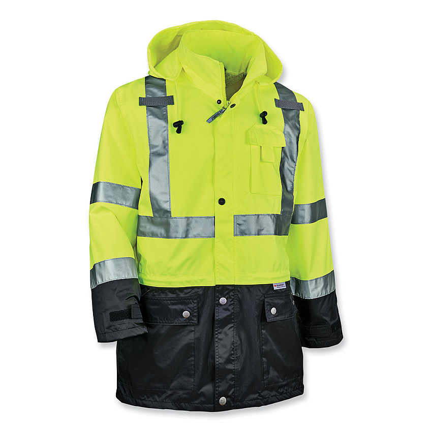 ergodyne GloWear 8365BK Class 3 Hi-Vis Rain Jacket Black Bottom, 3X-Large, Lime (EGO25327)