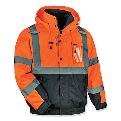 ergodyne GloWear 8381 Class 3 Hi-Vis 4-in-1 Quilted Bomber Jacket, Orange, Small (EGO25582)
