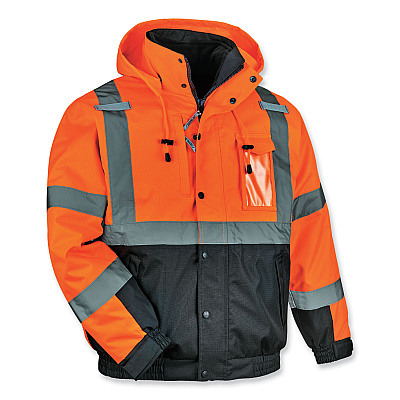 ergodyne GloWear 8381 Class 3 Hi-Vis 4-in-1 Quilted Bomber Jacket, Orange, 3X-Large (EGO25587)