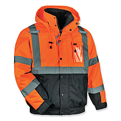 ergodyne GloWear 8381 Class 3 Hi-Vis 4-in-1 Quilted Bomber Jacket, Orange, 4X-Large (EGO25588)