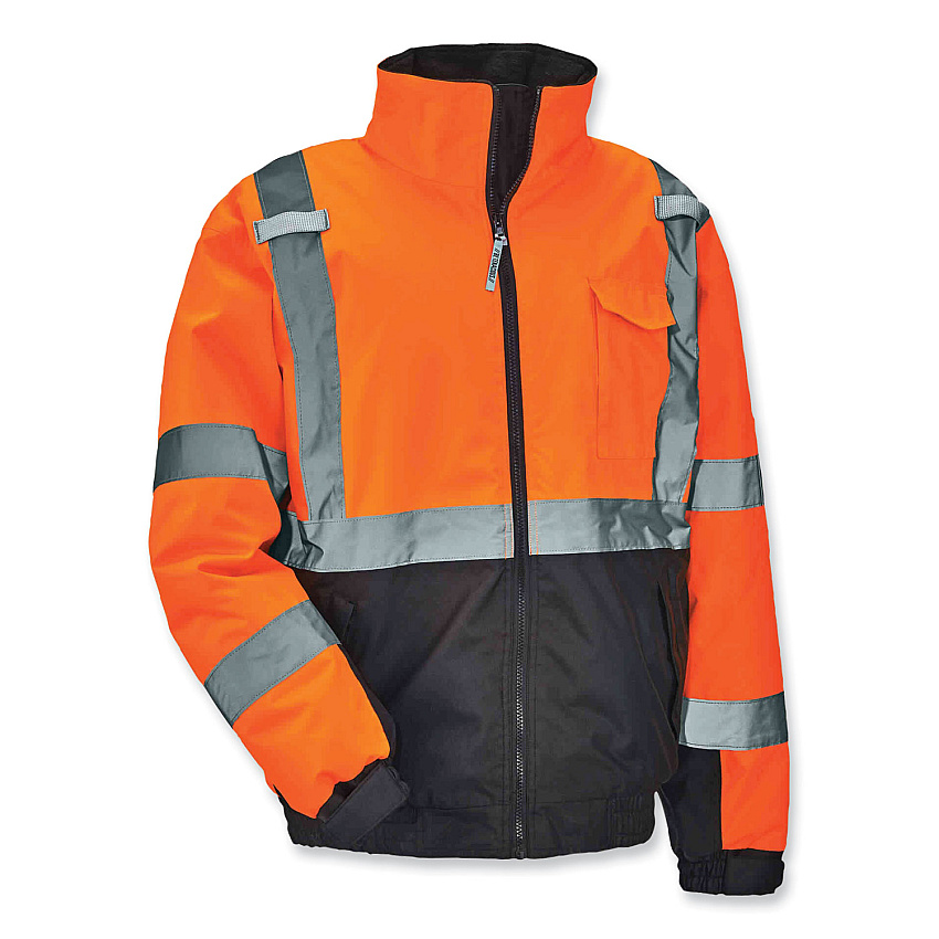 ergodyne GloWear 8377 Class 3 Hi-Vis Quilted Bomber Jacket, Orange, Large (EGO25614)