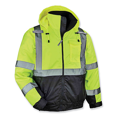 ergodyne GloWear 8377 Class 3 Hi-Vis Quilted Bomber Jacket, Lime, Small (EGO25622)
