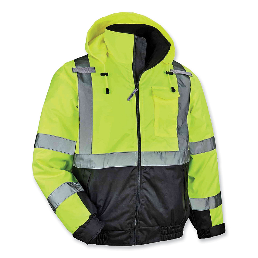 ergodyne GloWear 8377 Class 3 Hi-Vis Quilted Bomber Jacket, Lime, Small (EGO25622)