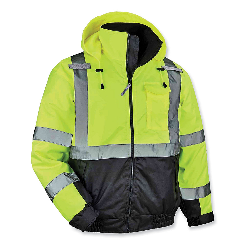 ergodyne GloWear 8377 Class 3 Hi-Vis Quilted Bomber Jacket, Lime, Large (EGO25624)