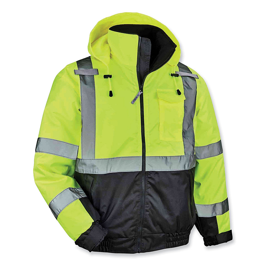 ergodyne GloWear 8377 Class 3 Hi-Vis Quilted Bomber Jacket, Lime, 3X-Large (EGO25627)