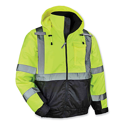 ergodyne GloWear 8377 Class 3 Hi-Vis Quilted Bomber Jacket, Lime, 4X-Large (EGO25628)