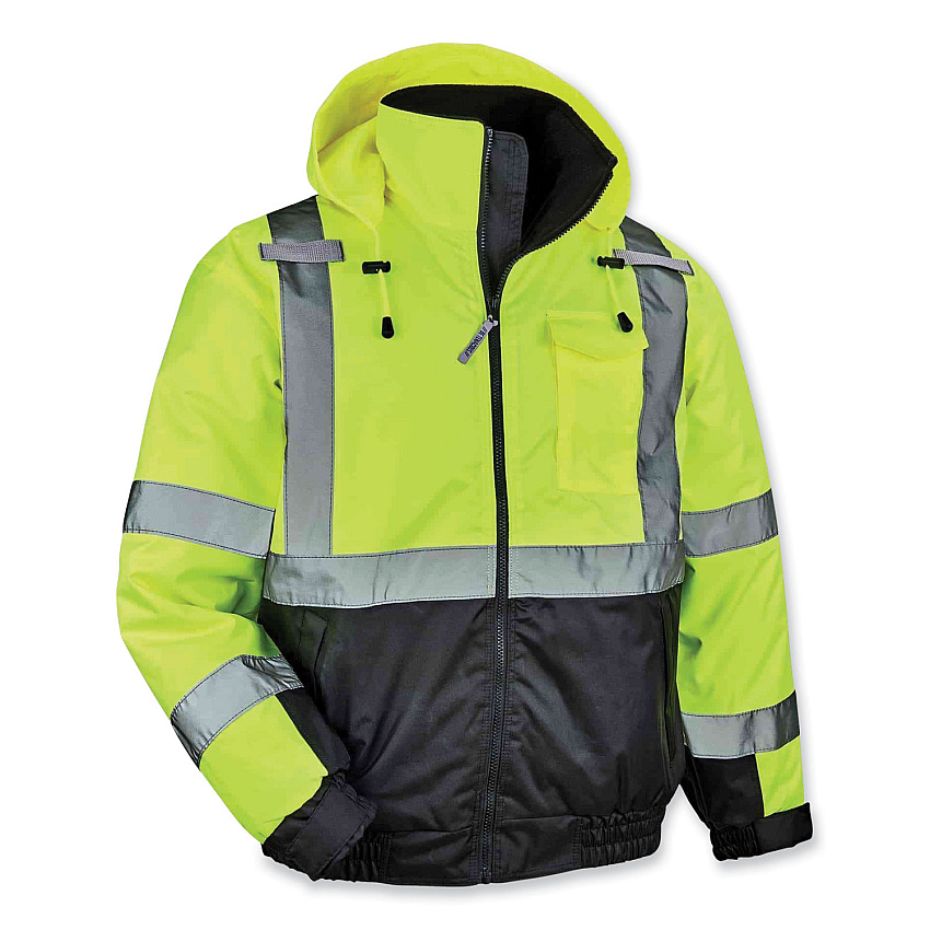 ergodyne GloWear 8377 Class 3 Hi-Vis Quilted Bomber Jacket, Lime, 4X-Large (EGO25628)