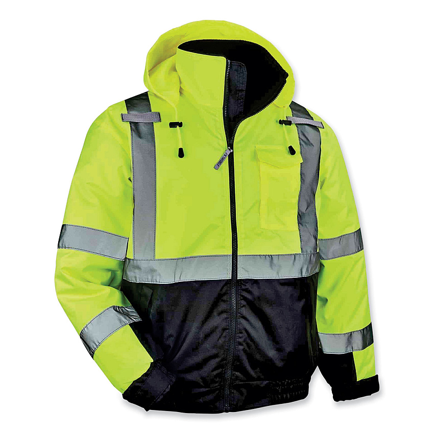 ergodyne GloWear 8377 Class 3 Hi-Vis Quilted Bomber Jacket, Lime, 5X-Large (EGO25629)
