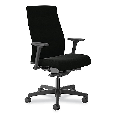 HON Ignition 2.0 Upholstered Mid-Back Task Chair, Supports Up to 300 lb, 17" to 21.5" Seat Height, Black Fabric Seat/Back (HONI2U2AHUR10TK)