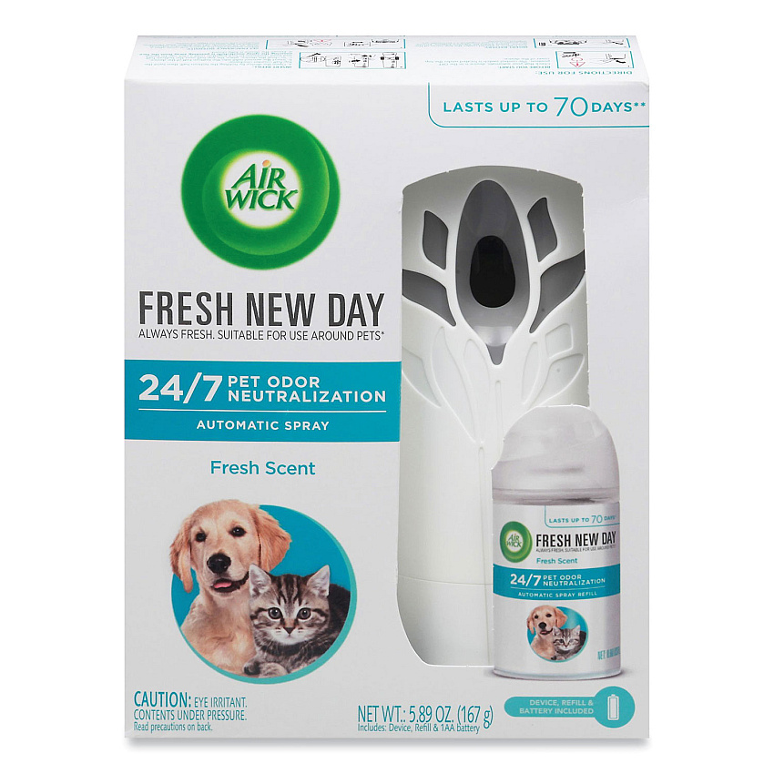 Air Wick Pet Odor Neutralization Automatic Spray Starter Kit, 6 x 2.25 x 7.75, White/Gray, 4/Carton (RAC02720CT)