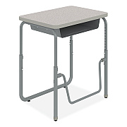 Safco AlphaBetter 2.0 Height-Adjustable Student Desk with Pendulum Bar and Book Box, 27.75" x 19.75" x 22" to 30", Pebble Gray (SAF1222GR)