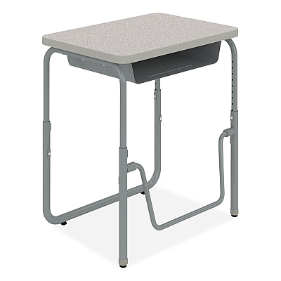 Safco AlphaBetter 2.0 Height-Adjustable Student Desk with Pendulum Bar and Book Box, 27.75" x 19.75" x 22" to 30", Pebble Gray (SAF1222GR)