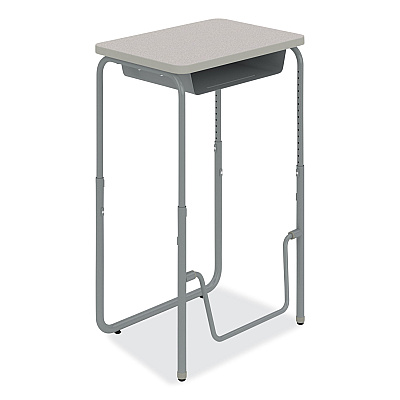 Safco AlphaBetter 2.0 Height-Adjustable Student Desk with Pendulum Bar and Book Box, 27.75 x 19.75 x 29 to 43, Pebble Gray (SAF1224GR)
