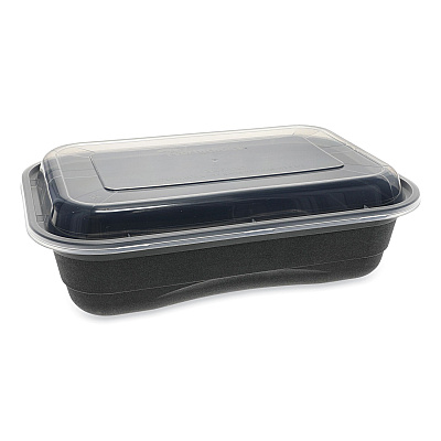 Pactiv Evergreen EarthChoice Versa2Go Microwaveable Container, 36 oz, 8.4 x 5.6 x 2, Black/Clear, Plastic, 150/Carton (PCTNV2GRT3688B)