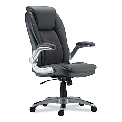 Alera Leithen Bonded Leather Midback Chair, Supports Up to 275 lb, Gray Seat/Back, Silver Base (ALELT4219)