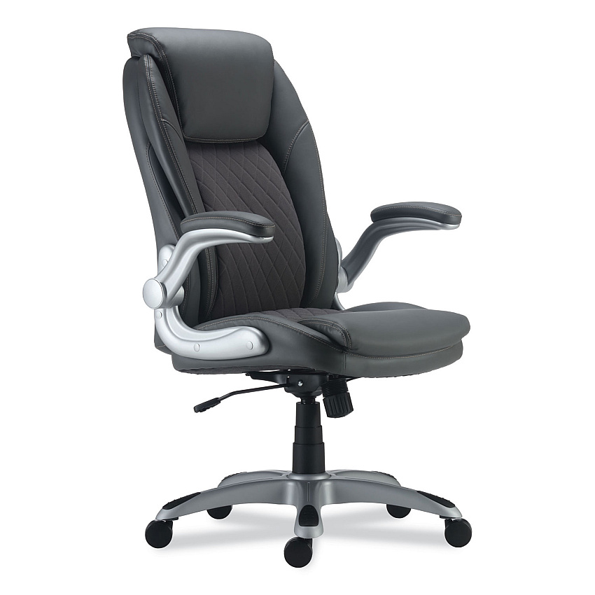 Alera Leithen Bonded Leather Midback Chair, Supports Up to 275 lb, Gray Seat/Back, Silver Base (ALELT4219)