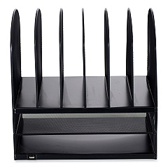 Safco Powered Onyx Desk Organizer with 2 Horizontal and 6 Upright Sections, Letter Size Files, 13.5 x 11.5 x 13, Black (SAF3233BL)