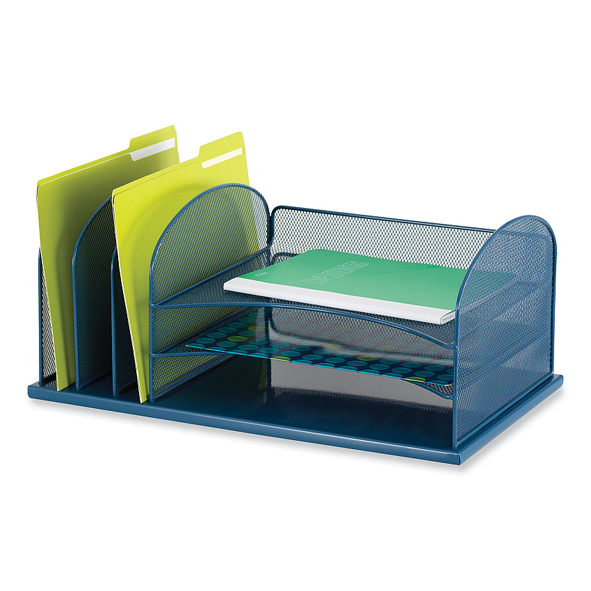 Safco Onyx Desk Organizer with Three Horizontal and Three Upright Sections, Letter Size Files, 19.25 x11.5 x 8.25, Blue (SAF3254BU)